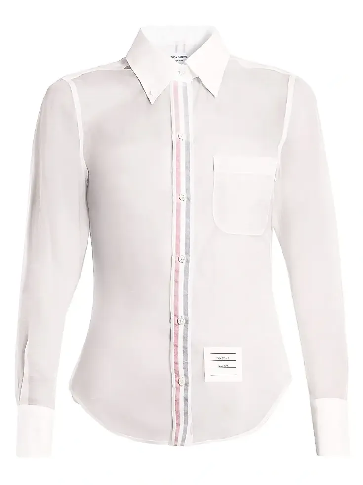 Women's Striped Placket Silk Organza Shirt Women's Striped Placket Silk Organza Shirt