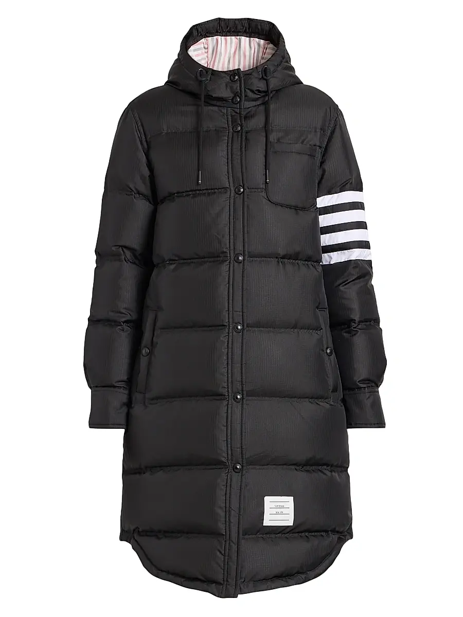 Thom Browne Women's Four-Stripe Hooded Down Coat - Black | Image 1 Thom Browne Women's Four-Stripe Hooded Down Coat - Black | Image 1