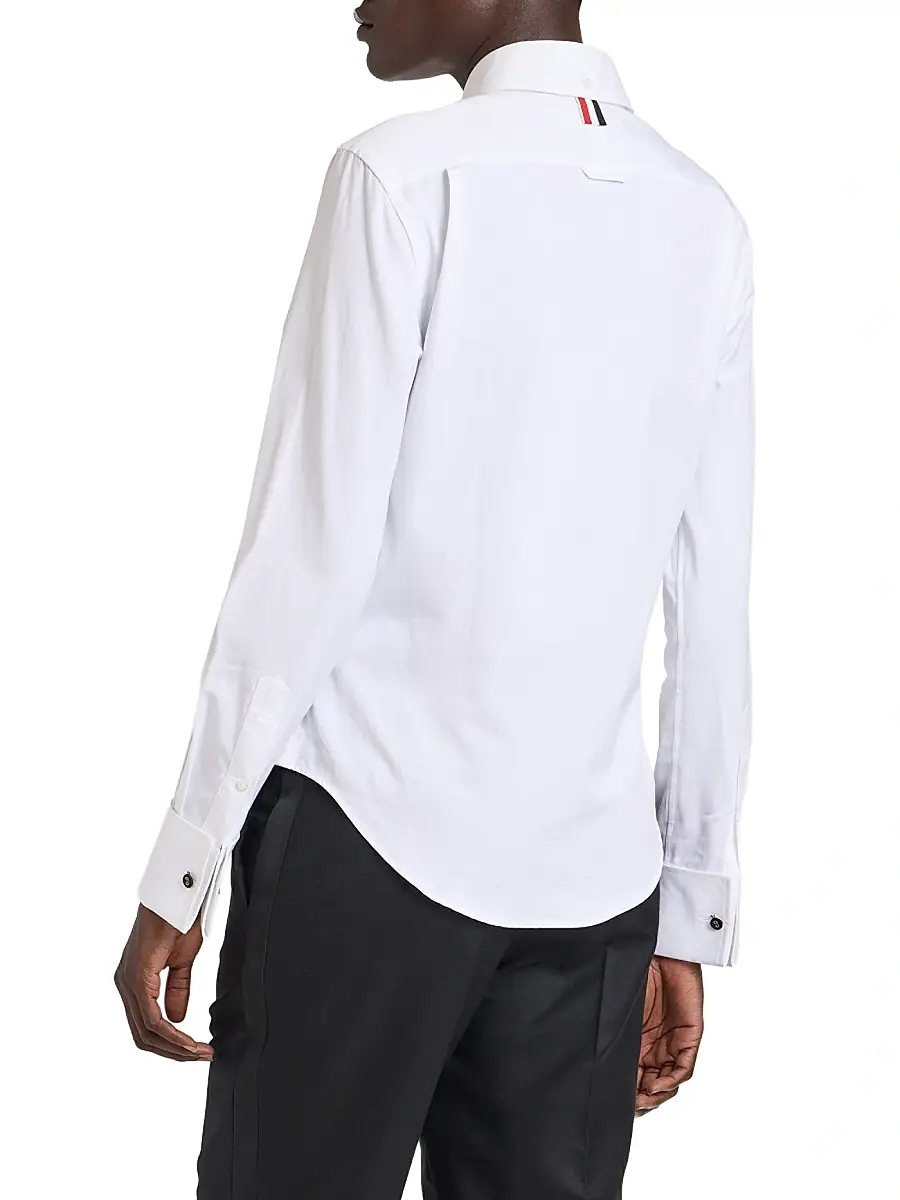 Thom Browne Women's Poplin Cotton Pleated Bib Shirt - White | Thumbnail 5