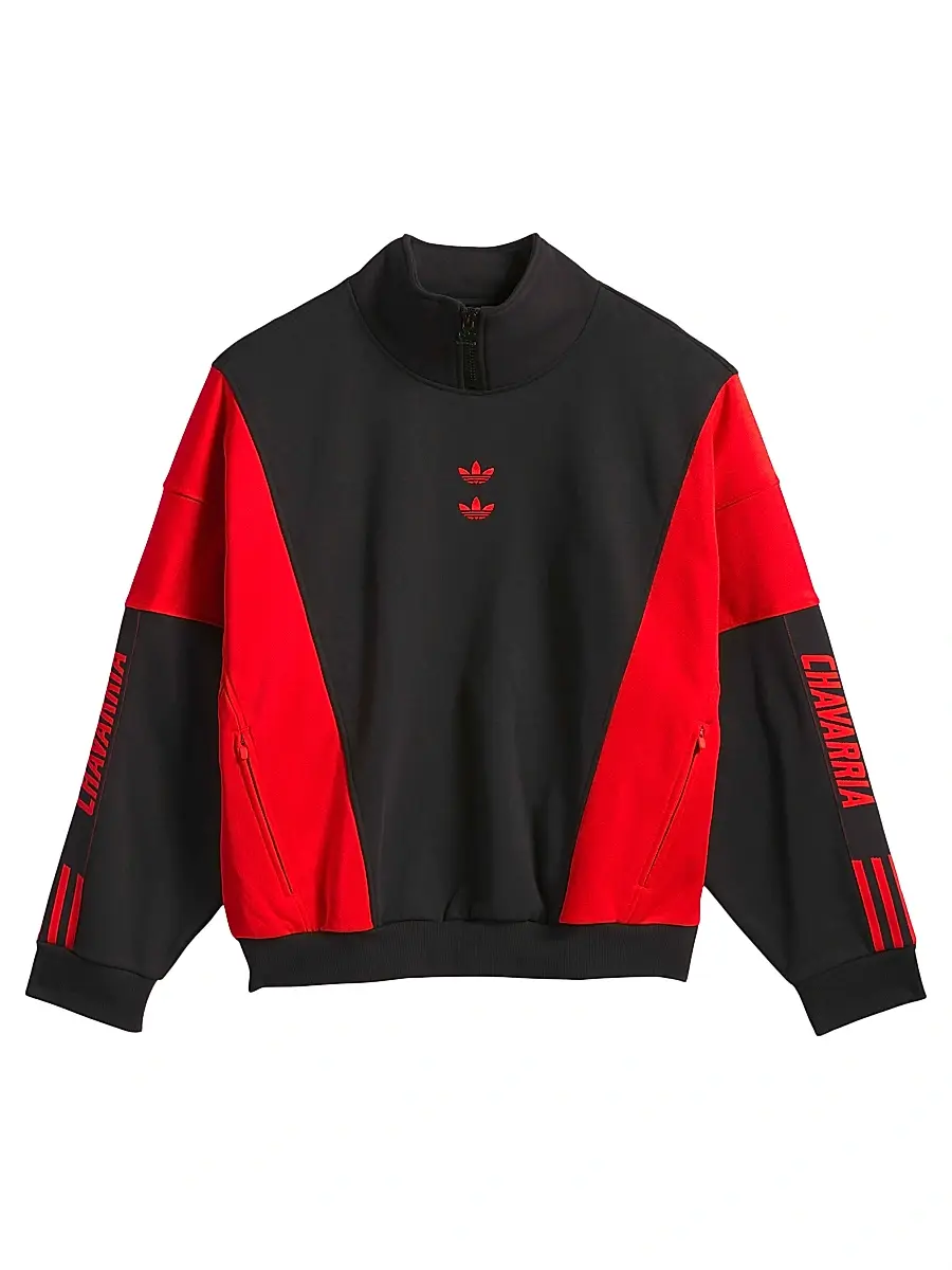 adidas Men's x Willy Chavarria Watsonville Quarter-Zip Pullover - Black Red | Image 1 adidas Men's x Willy Chavarria Watsonville Quarter-Zip Pullover - Black Red | Image 1