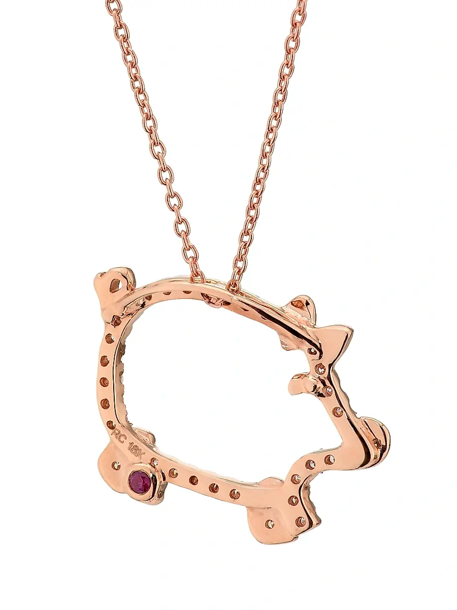 Roberto Coin Women's Tiny Treasures 18K Rose Gold & 0.15 TCW Diamond Pig Pendant Necklace | Thumbnail 4