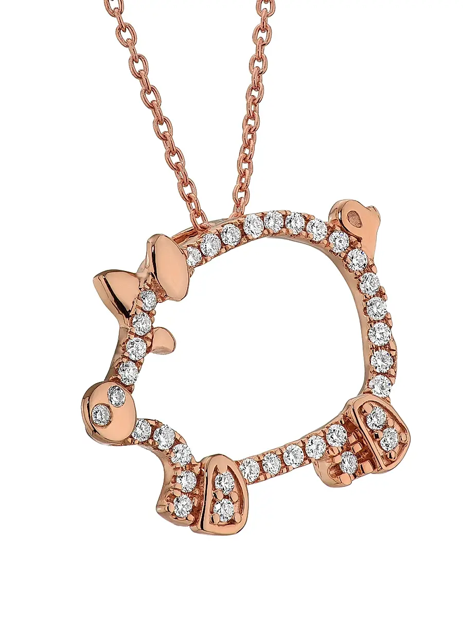 Roberto Coin Women's Tiny Treasures 18K Rose Gold & 0.15 TCW Diamond Pig Pendant Necklace | Thumbnail 5