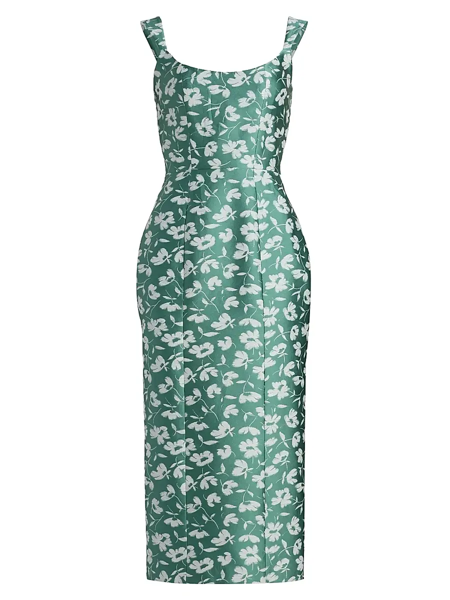 Markarian Women's Numa Floral Brocade Scoopneck Corset Midi-Dress - Green White | Image 1 Markarian Women's Numa Floral Brocade Scoopneck Corset Midi-Dress - Green White | Image 1