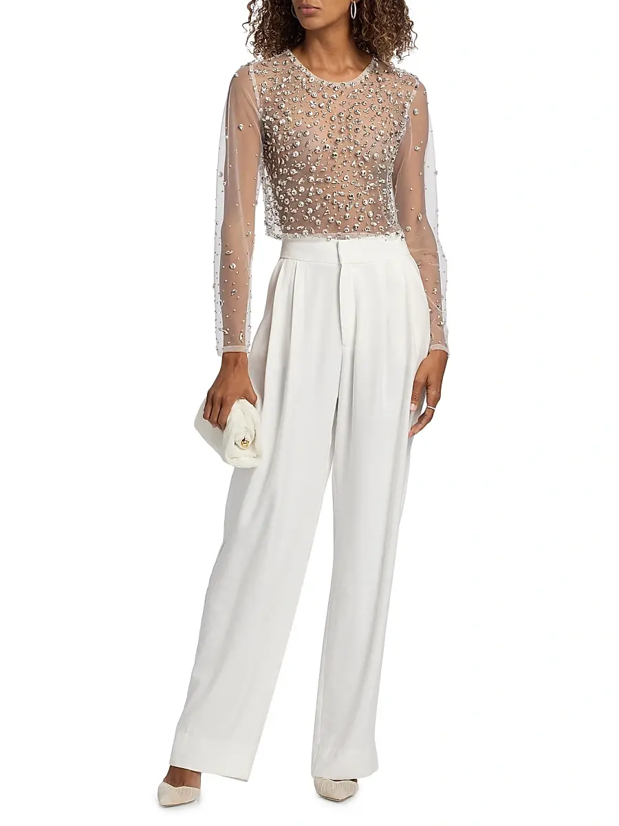 Mariandree Gaitan Women's Camille Crystal-Embellished Sheer Crop Top | Thumbnail 2 Mariandree Gaitan Women's Camille Crystal-Embellished Sheer Crop Top | Thumbnail 2