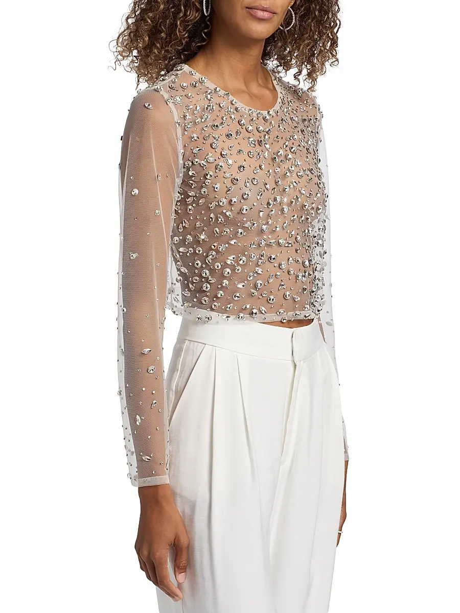 Mariandree Gaitan Women's Camille Crystal-Embellished Sheer Crop Top | Thumbnail 4 Mariandree Gaitan Women's Camille Crystal-Embellished Sheer Crop Top | Thumbnail 4