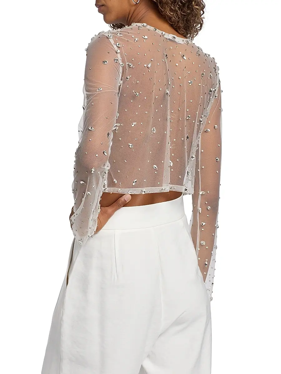 Mariandree Gaitan Women's Camille Crystal-Embellished Sheer Crop Top | Thumbnail 5 Mariandree Gaitan Women's Camille Crystal-Embellished Sheer Crop Top | Thumbnail 5