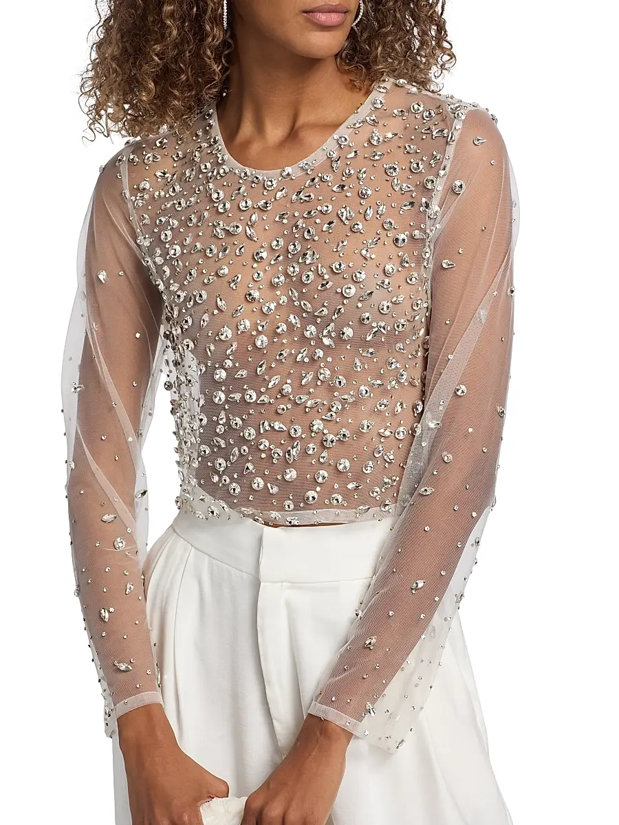 Mariandree Gaitan Women's Camille Crystal-Embellished Sheer Crop Top | Thumbnail 6 Mariandree Gaitan Women's Camille Crystal-Embellished Sheer Crop Top | Thumbnail 6
