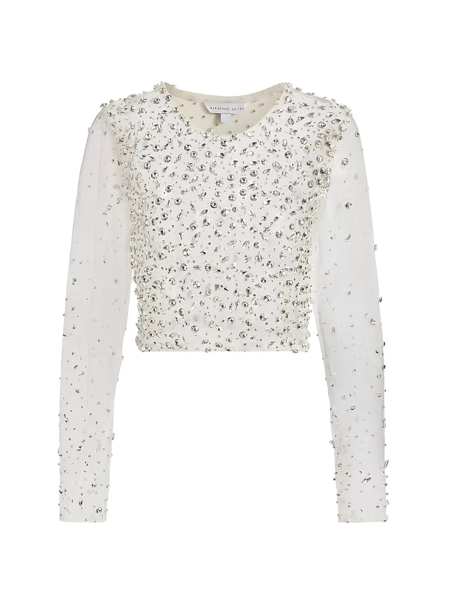 Mariandree Gaitan Women's Camille Crystal-Embellished Sheer Crop Top