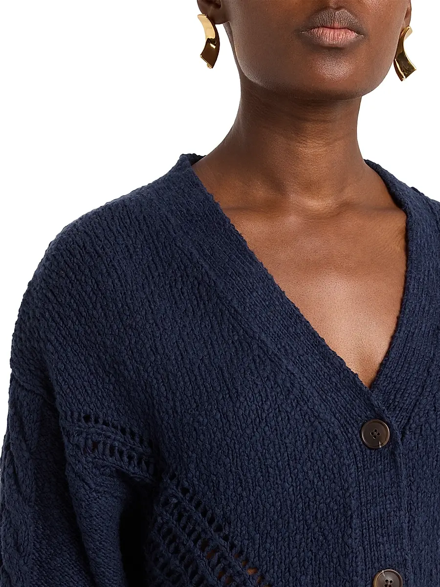 Autumn Cashmere Women's Cotton Fringed V-Neck Cardigan - Navy | Thumbnail 5 Autumn Cashmere Women's Cotton Fringed V-Neck Cardigan - Navy | Thumbnail 5