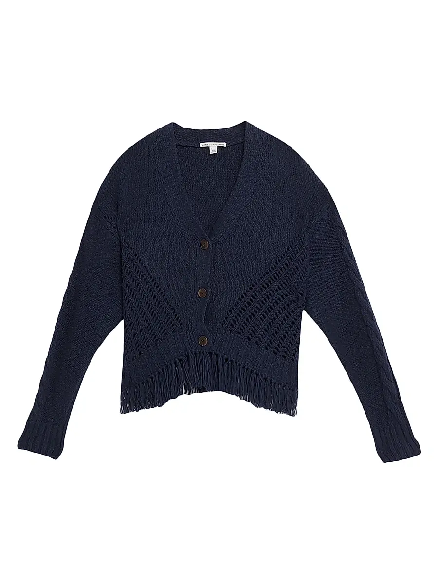 Autumn Cashmere Women's Cotton Fringed V-Neck Cardigan - Navy | Image 1 Autumn Cashmere Women's Cotton Fringed V-Neck Cardigan - Navy | Image 1