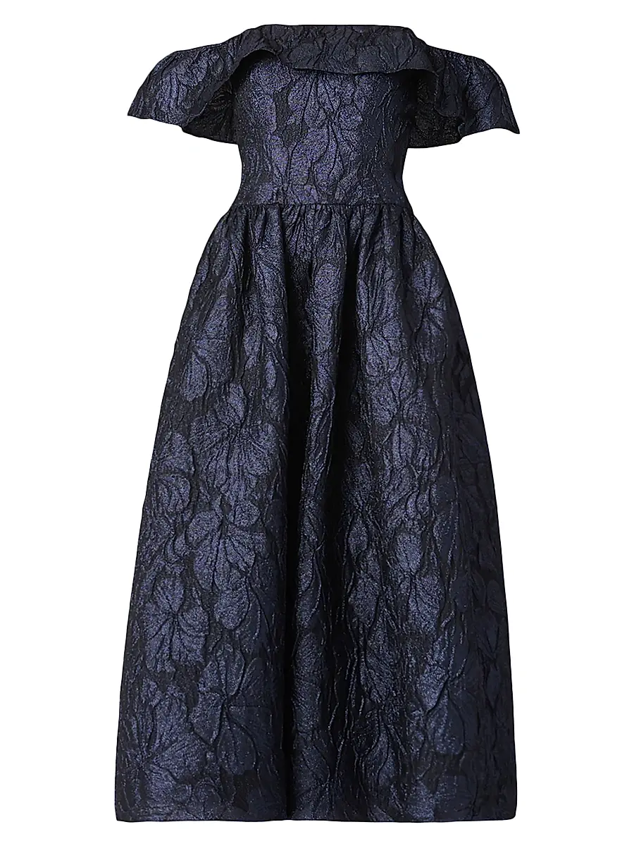 Shoshanna Women's Solana Metallic Jacquard Cocktail Dress - Navy | Image 1 Shoshanna Women's Solana Metallic Jacquard Cocktail Dress - Navy | Image 1