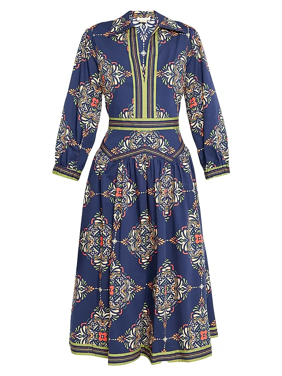 Shoshanna Women's Lola Medallion-Print Midi-Shirtdress - Navy | Image 1 Shoshanna Women's Lola Medallion-Print Midi-Shirtdress - Navy | Image 1