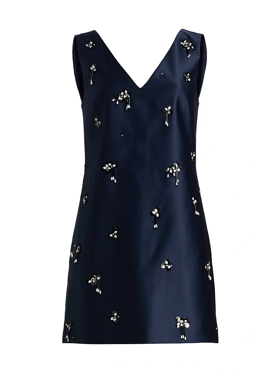 Tanya Taylor Women's Halston Floral Sequin-Embellished Satin Minidress - Midnight | Image 1 Tanya Taylor Women's Halston Floral Sequin-Embellished Satin Minidress - Midnight | Image 1