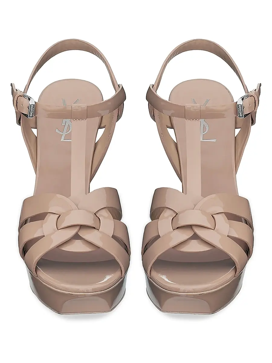 Saint Laurent Women's Tribute Platform Sandals in Patent Leather - Beige | Thumbnail 2 Saint Laurent Women's Tribute Platform Sandals in Patent Leather - Beige | Thumbnail 2