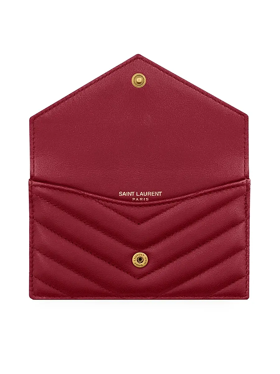 Saint Laurent Women's Cassandre Fragments Flap Card Case in Lambskin Leather - Deeply Red | Thumbnail 2 Saint Laurent Women's Cassandre Fragments Flap Card Case in Lambskin Leather - Deeply Red | Thumbnail 2