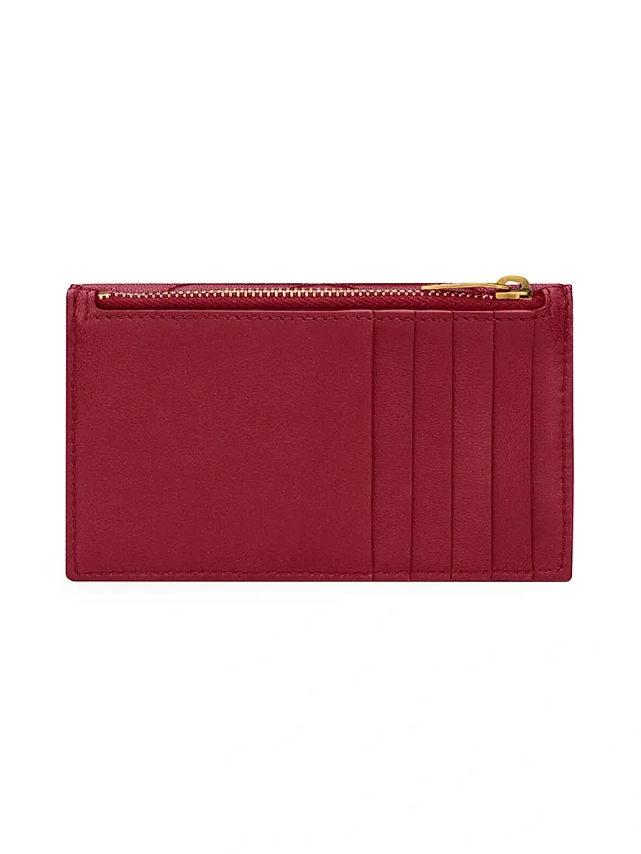 Saint Laurent Women's Cassandre Fragments Flap Card Case in Lambskin Leather - Deeply Red | Thumbnail 4 Saint Laurent Women's Cassandre Fragments Flap Card Case in Lambskin Leather - Deeply Red | Thumbnail 4