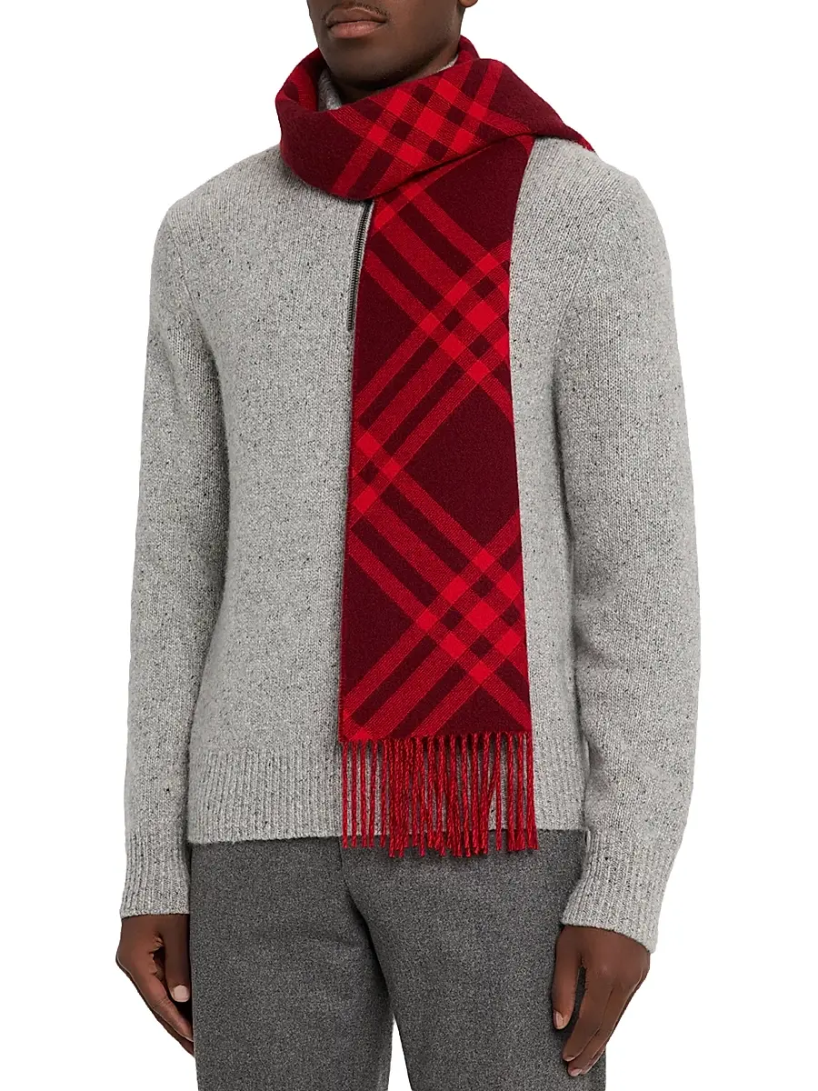 Burberry Men's Cashmere Check Fringed Scarf | Thumbnail 2 Burberry Men's Cashmere Check Fringed Scarf | Thumbnail 2