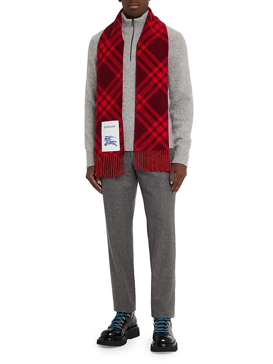 Burberry Men's Cashmere Check Fringed Scarf | Thumbnail 3 Burberry Men's Cashmere Check Fringed Scarf | Thumbnail 3