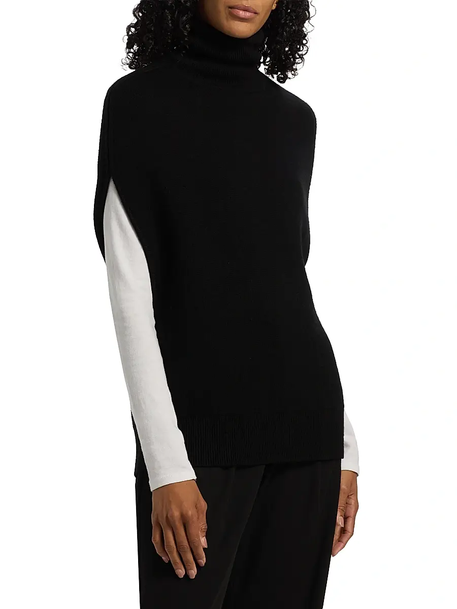 Toteme Women's Crossover Double-Knit Wool Turtleneck Sweater - Black | Thumbnail 4 Toteme Women's Crossover Double-Knit Wool Turtleneck Sweater - Black | Thumbnail 4
