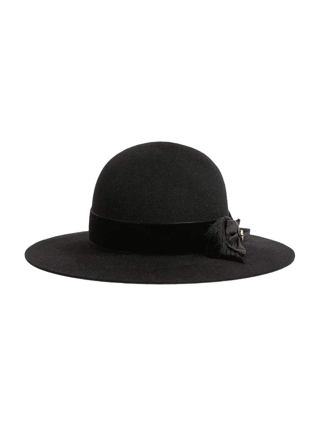 Women's VLogo Signature Hat in Lapin Fabric and Velvet with Taffetas Bow - Black