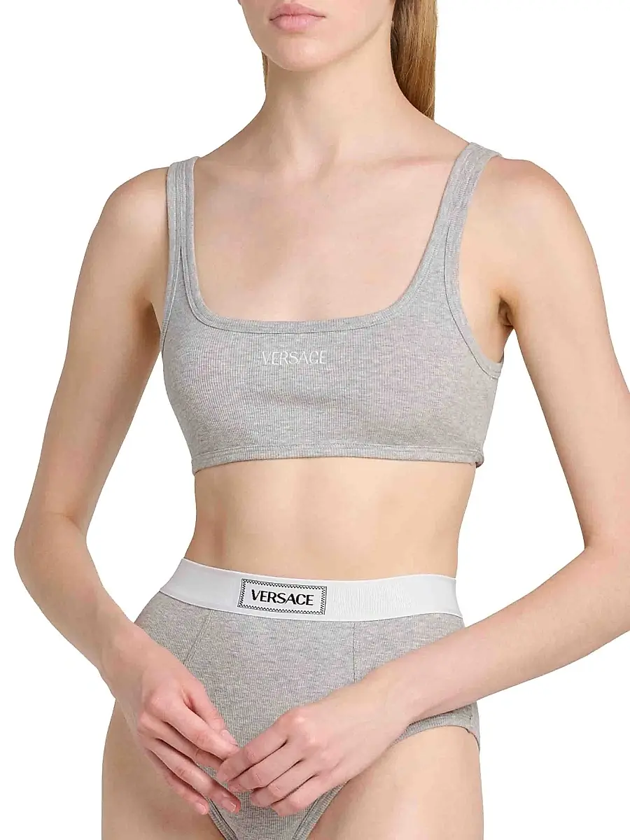 Versace Women's Logo Cotton Rib Sports Bra | Thumbnail 3 Versace Women's Logo Cotton Rib Sports Bra | Thumbnail 3