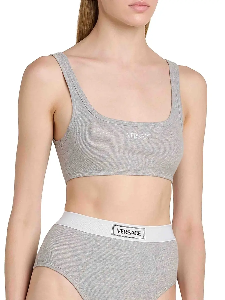 Versace Women's Logo Cotton Rib Sports Bra | Thumbnail 4 Versace Women's Logo Cotton Rib Sports Bra | Thumbnail 4
