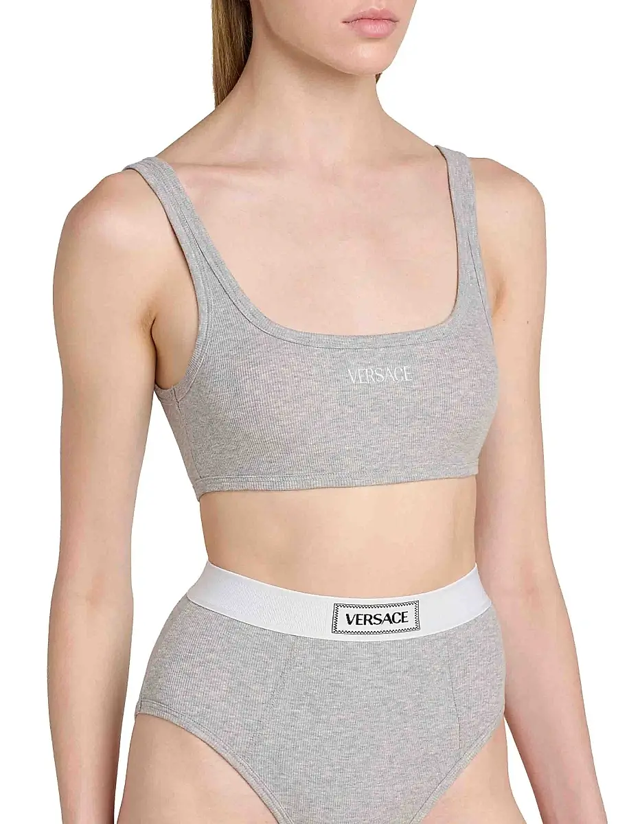 Versace Women's Logo Cotton Rib Sports Bra | Thumbnail 6 Versace Women's Logo Cotton Rib Sports Bra | Thumbnail 6