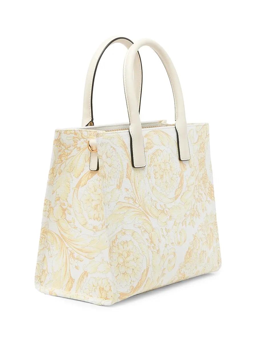 Versace Women's Barocco-Print Logo Cotton Tote Bag - Ecru Multicolor Gold | Thumbnail 4 Versace Women's Barocco-Print Logo Cotton Tote Bag - Ecru Multicolor Gold | Thumbnail 4