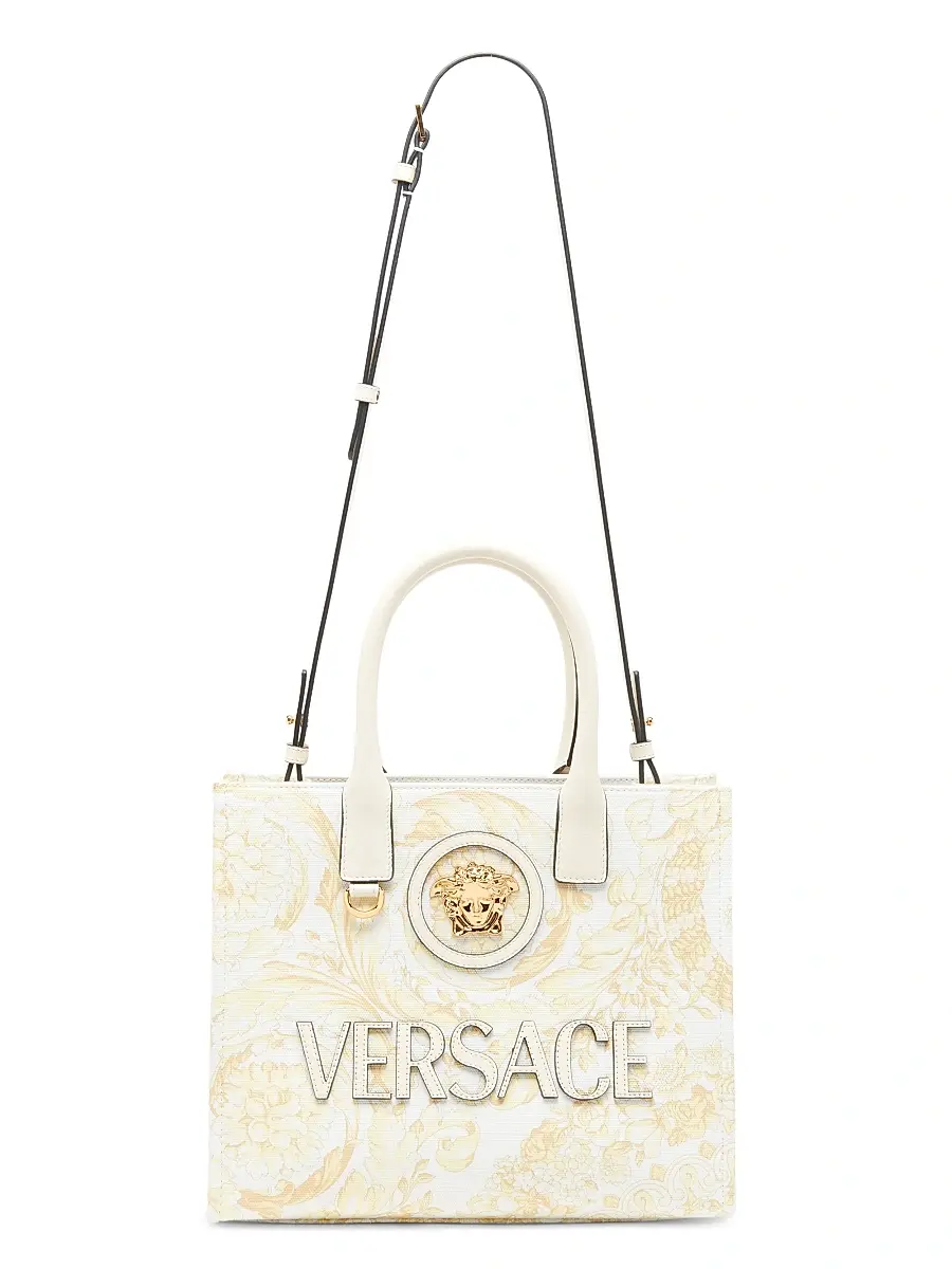 Versace Women's Barocco-Print Logo Cotton Tote Bag - Ecru Multicolor Gold | Thumbnail 5 Versace Women's Barocco-Print Logo Cotton Tote Bag - Ecru Multicolor Gold | Thumbnail 5