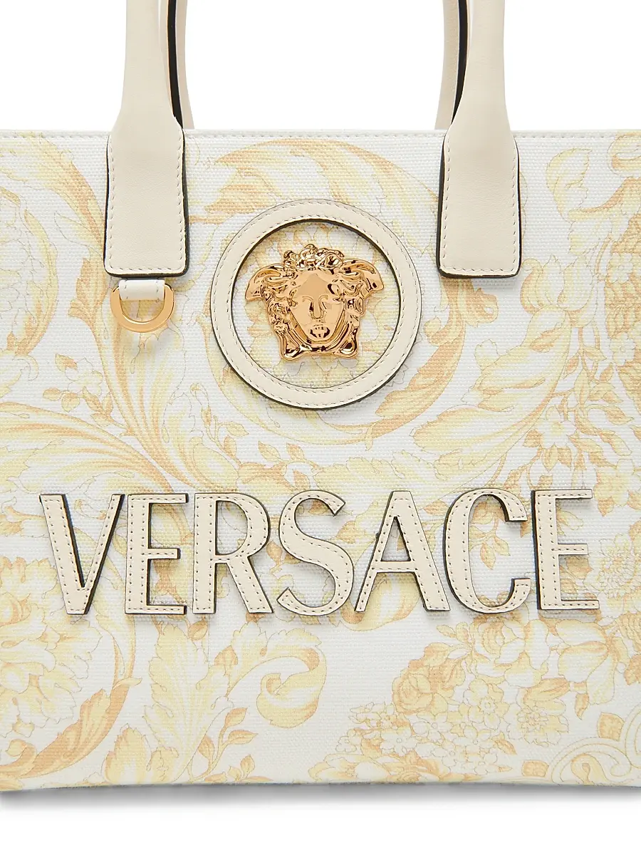 Versace Women's Barocco-Print Logo Cotton Tote Bag - Ecru Multicolor Gold | Thumbnail 6 Versace Women's Barocco-Print Logo Cotton Tote Bag - Ecru Multicolor Gold | Thumbnail 6