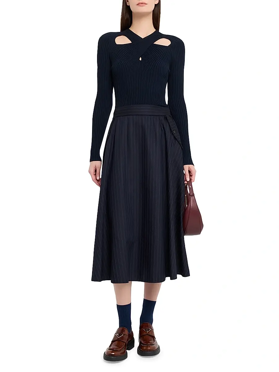 Golden Goose Women's Journey Pinstriped Wool Skirt | Thumbnail 2