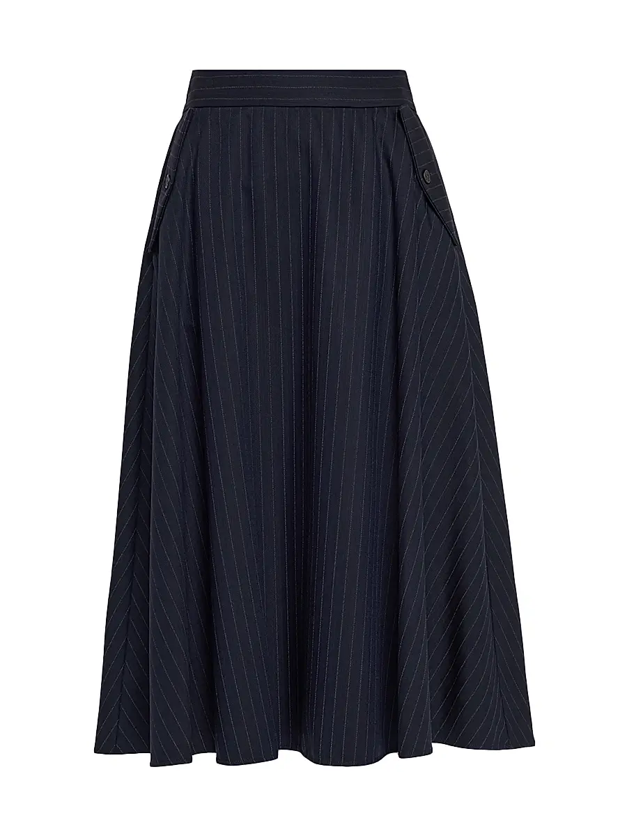 Golden Goose Women's Journey Pinstriped Wool Skirt - Dark Blue | Image 1 Golden Goose Women's Journey Pinstriped Wool Skirt - Dark Blue | Image 1
