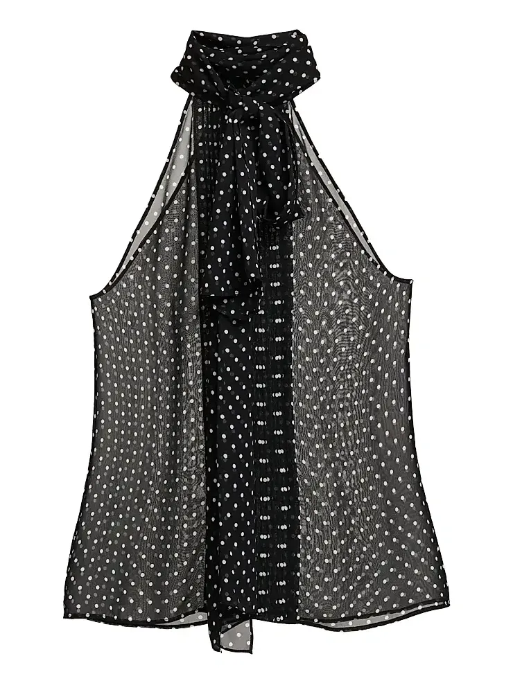 Women's Polka Dot Tieneck Sleeveless Silk Top Women's Polka Dot Tieneck Sleeveless Silk Top