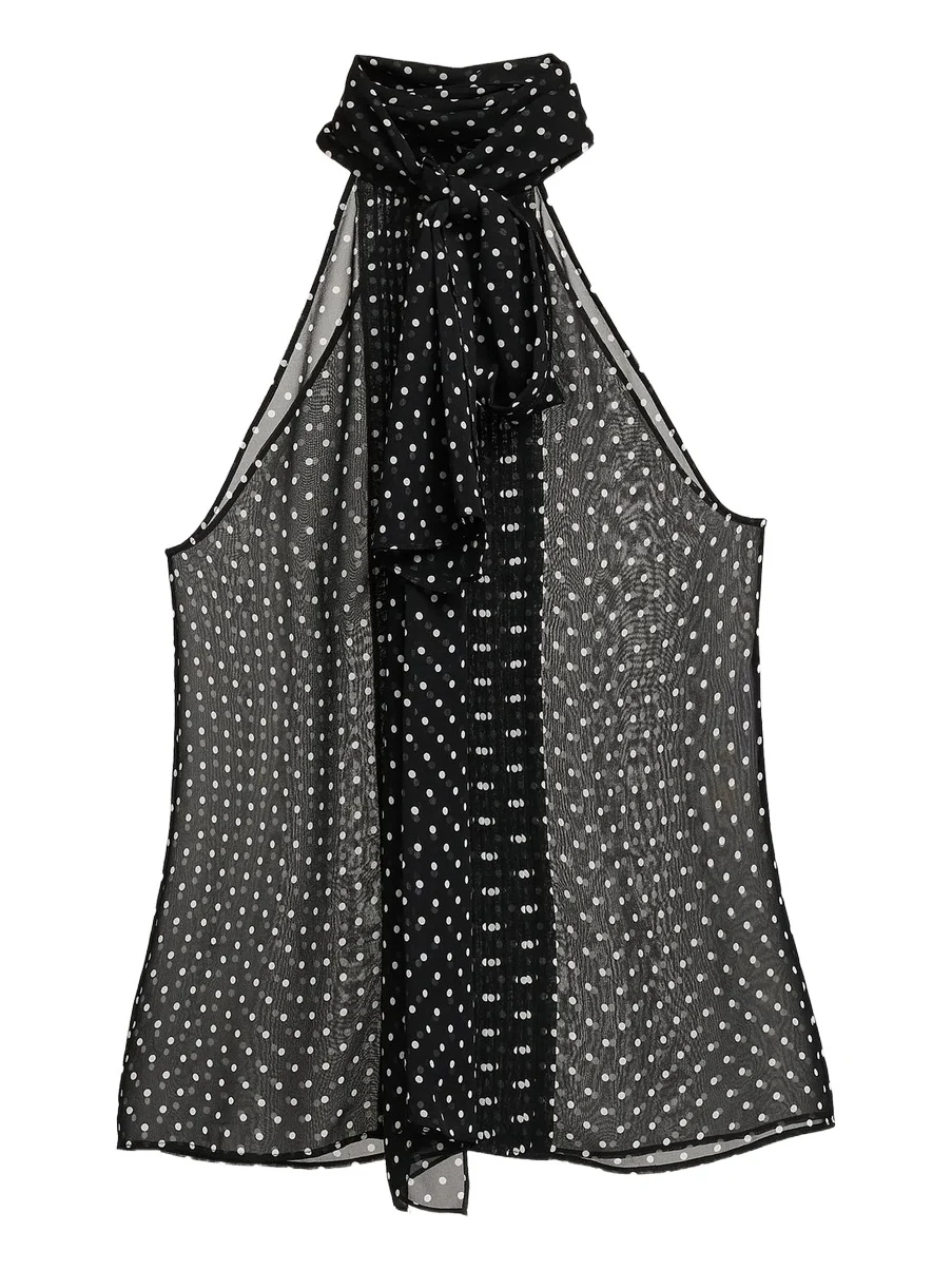 Women's Polka Dot Tieneck Sleeveless Silk Top