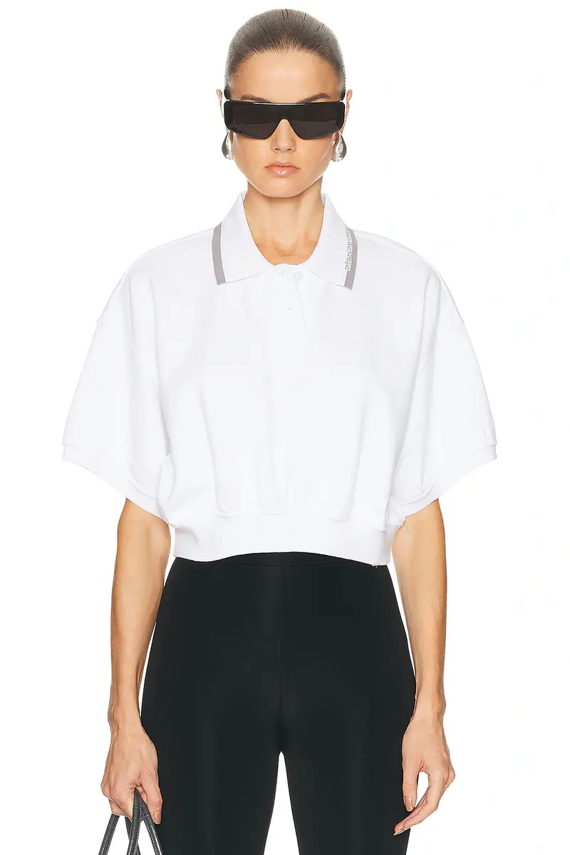 Alexander Wang Relaxed Cropped Cinched Polo Top | Image 1 Alexander Wang Relaxed Cropped Cinched Polo Top | Image 1