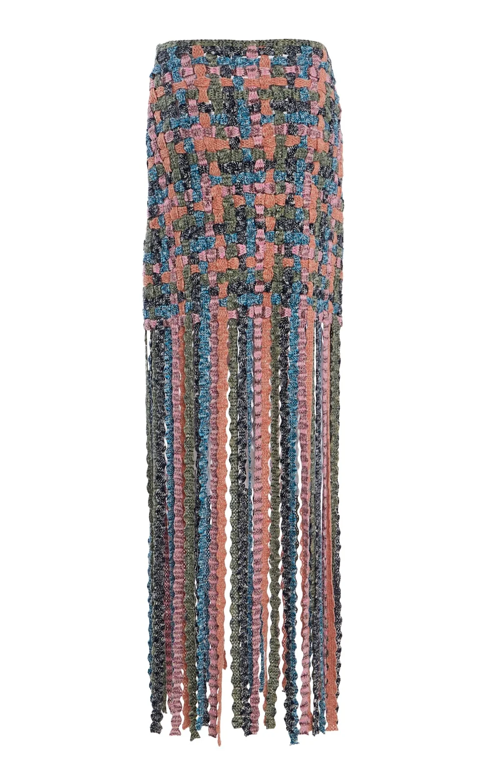 Gais Fringed Macramé Cotton Knit Skirt