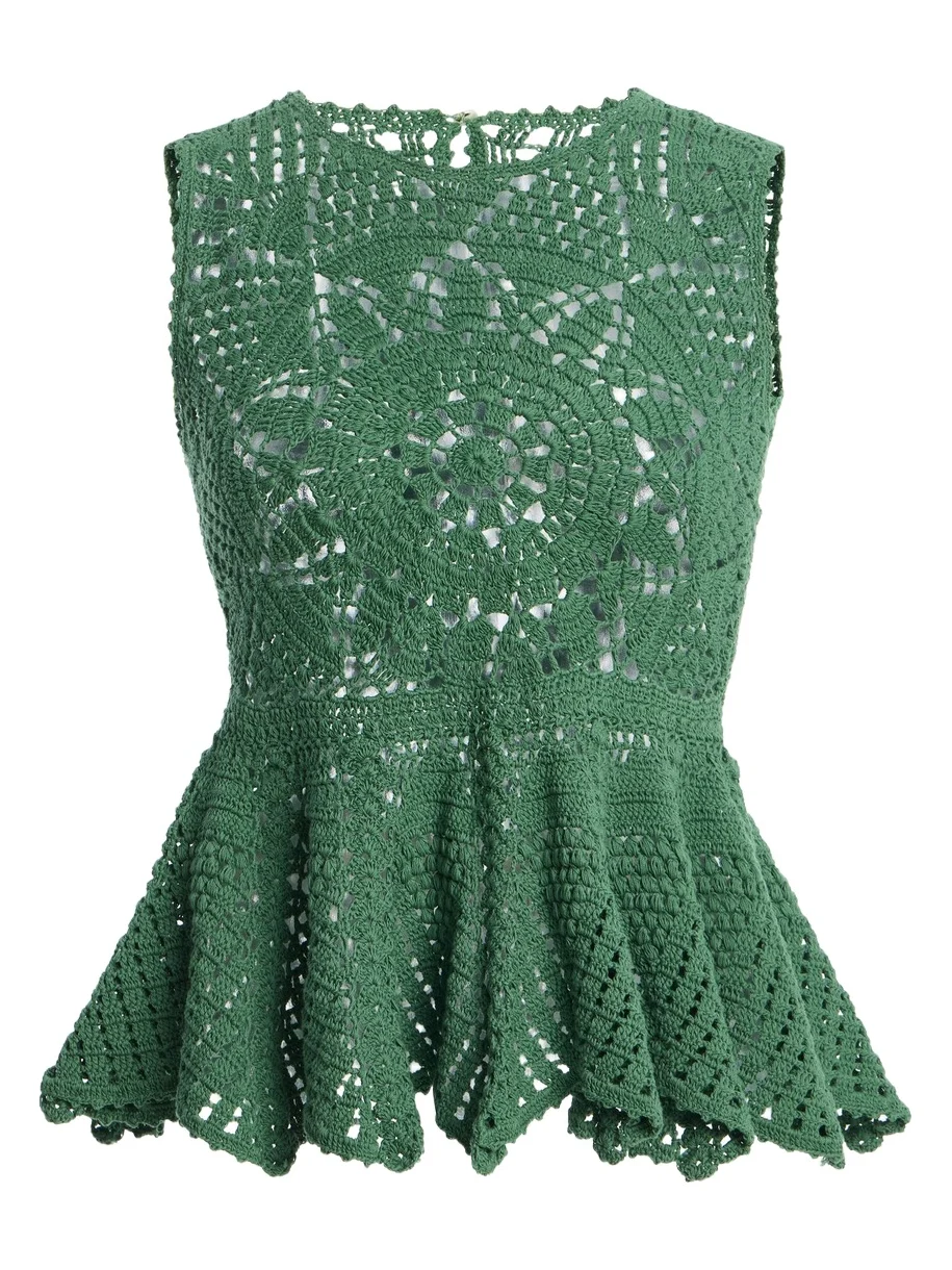 Cora Hand-Crocheted Cotton Peplum Top Cora Hand-Crocheted Cotton Peplum Top