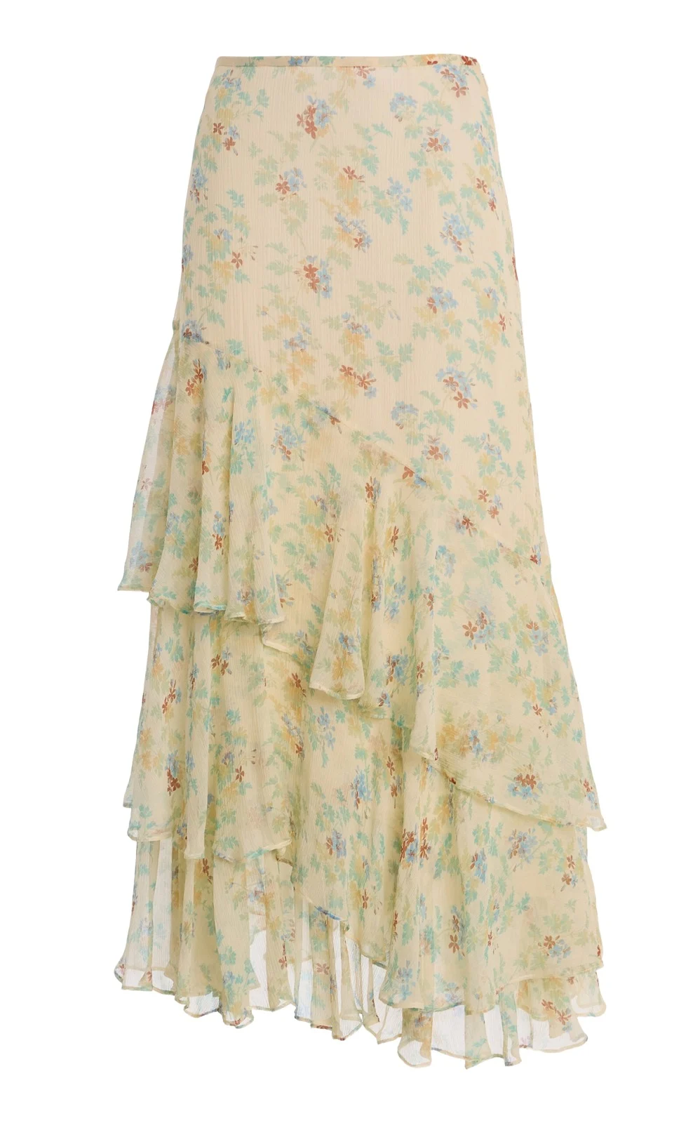 Meadow Floral Crinkled Silk Chiffon Midi Skirt