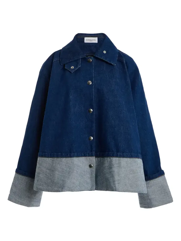 Brandon Maxwell The Wells Cotton Cuffed Denim Trapeze Jacket