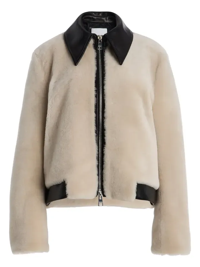Brandon Maxwell The Whitaker Leather-Detailed Shearling Jacket