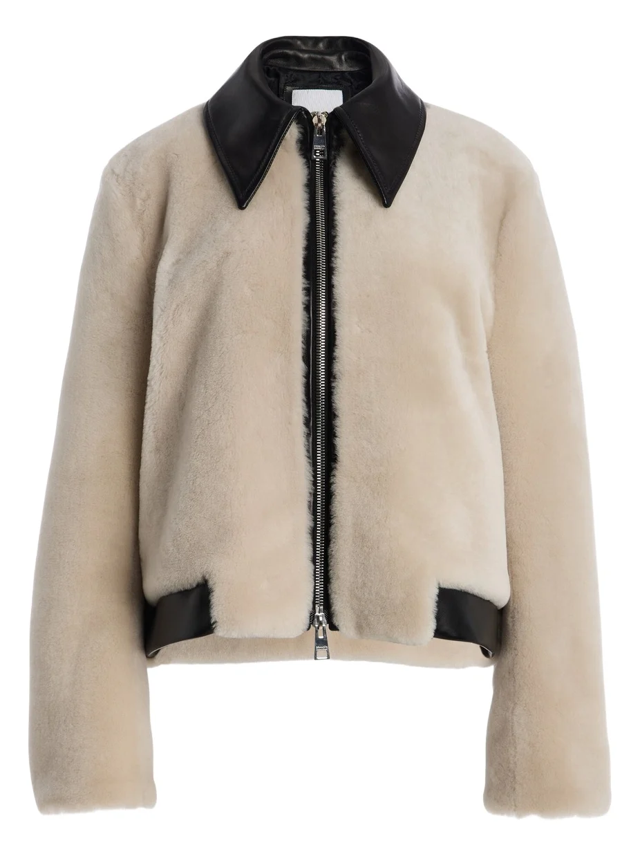 Brandon Maxwell The Whitaker Leather-Detailed Shearling Jacket