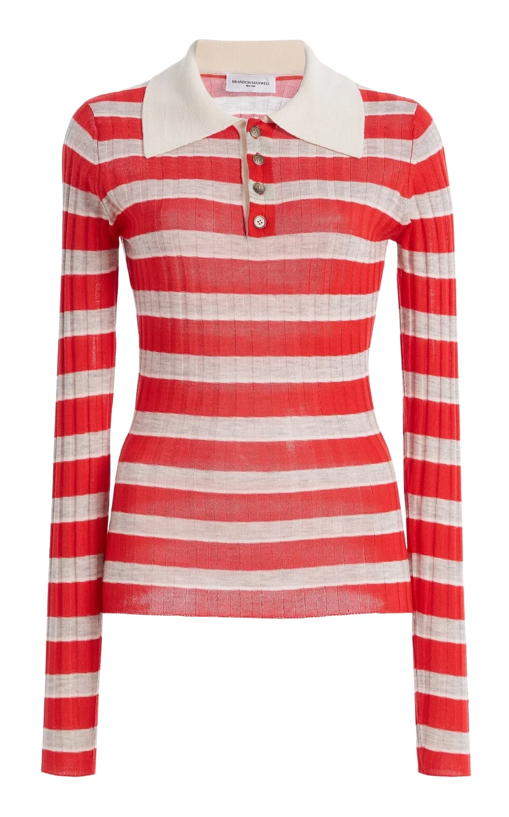 The Joni Striped Silk-Cashmere Polo Top The Joni Striped Silk-Cashmere Polo Top