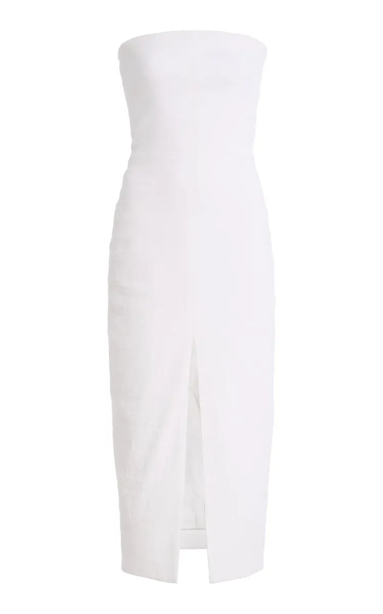 Brandon Maxwell The Ames Strapless Linen-Blend Midi Dress | Image 1 Brandon Maxwell The Ames Strapless Linen-Blend Midi Dress | Image 1