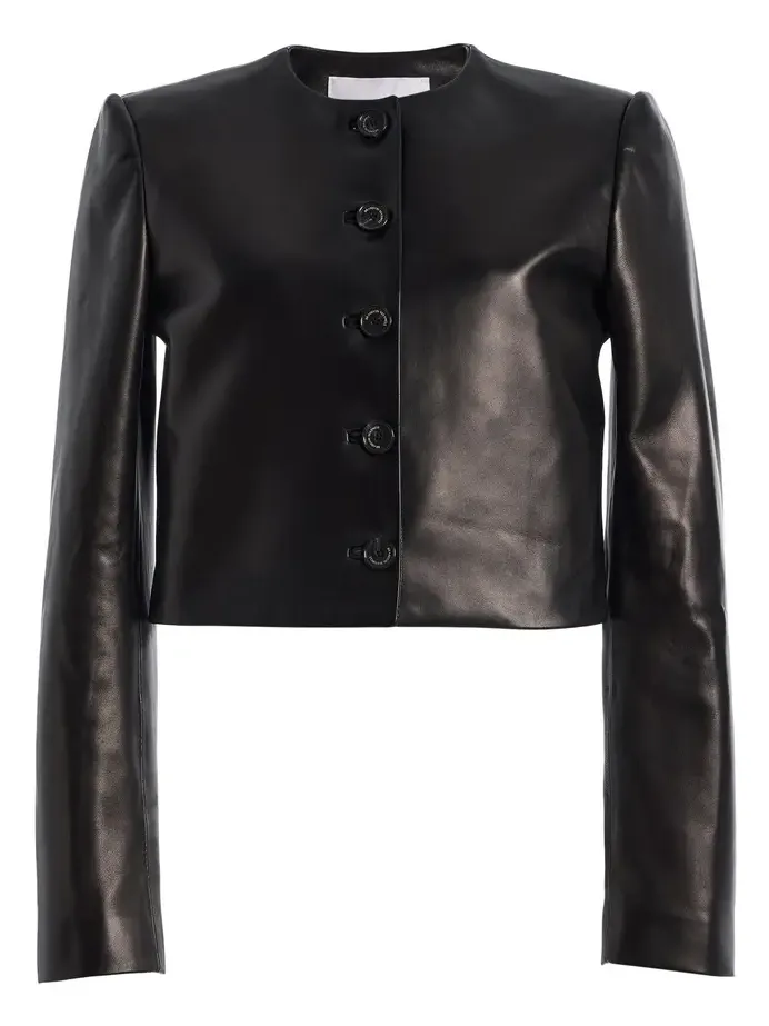 Brandon Maxwell The Ryder Cropped Leather Jacket