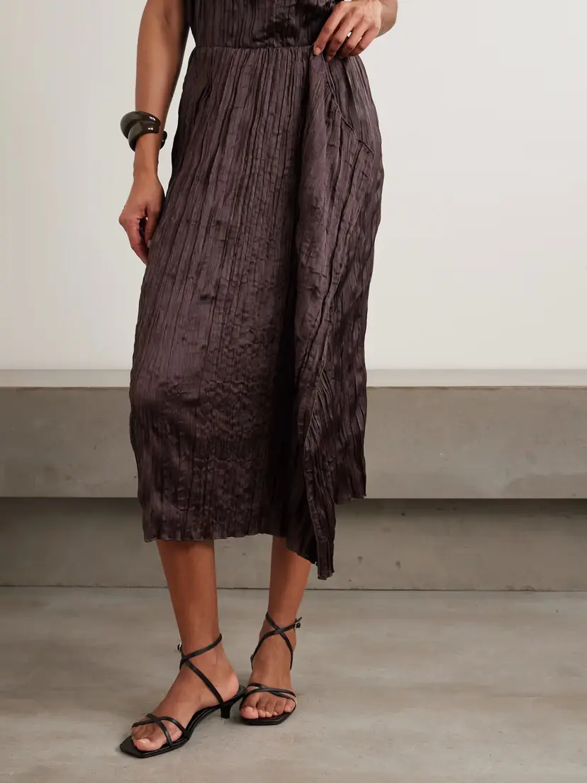 Staud Mai Draped Plissé-satin Midi Skirt | Thumbnail 3 Staud Mai Draped Plissé-satin Midi Skirt | Thumbnail 3