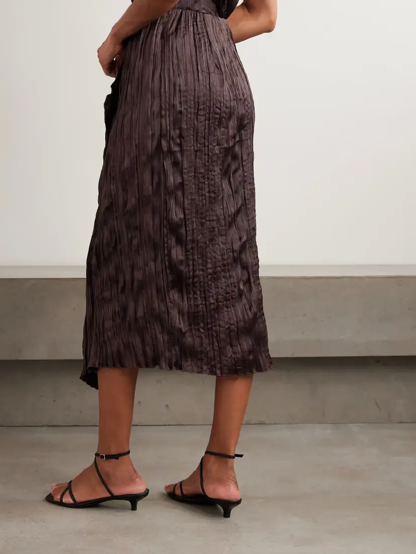 Staud Mai Draped Plissé-satin Midi Skirt | Thumbnail 4 Staud Mai Draped Plissé-satin Midi Skirt | Thumbnail 4