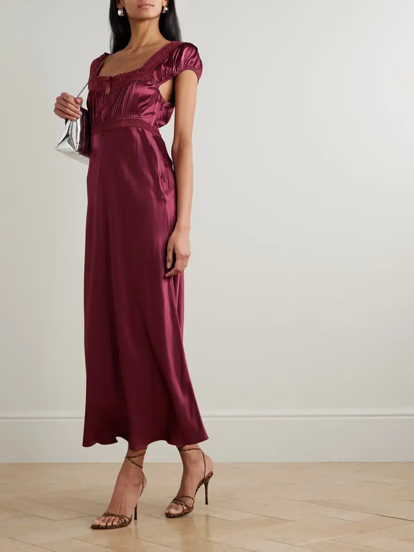 Rixo Maeva Scalloped Broderie Anglaise-trimmed Satin Midi Dress | Thumbnail 2 Rixo Maeva Scalloped Broderie Anglaise-trimmed Satin Midi Dress | Thumbnail 2