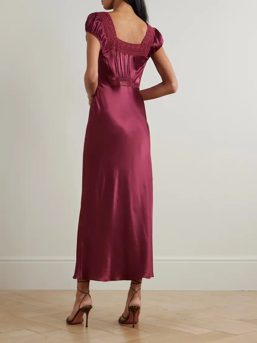 Rixo Maeva Scalloped Broderie Anglaise-trimmed Satin Midi Dress | Thumbnail 3 Rixo Maeva Scalloped Broderie Anglaise-trimmed Satin Midi Dress | Thumbnail 3