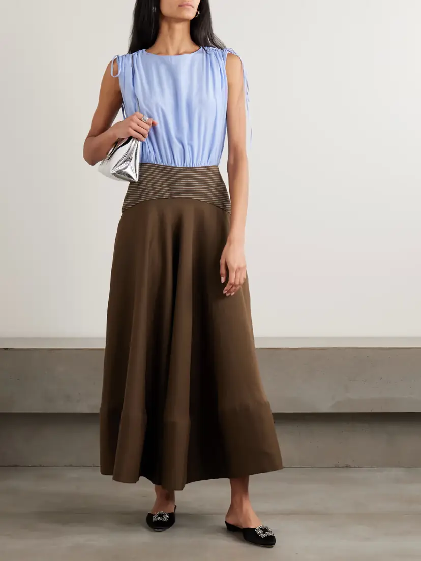 Abadia Nuri Striped Cotton And Silk-blend And Crepe Midi Dress | Thumbnail 2 Abadia Nuri Striped Cotton And Silk-blend And Crepe Midi Dress | Thumbnail 2