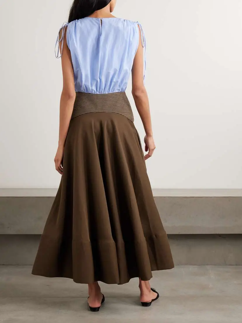 Abadia Nuri Striped Cotton And Silk-blend And Crepe Midi Dress | Thumbnail 3 Abadia Nuri Striped Cotton And Silk-blend And Crepe Midi Dress | Thumbnail 3